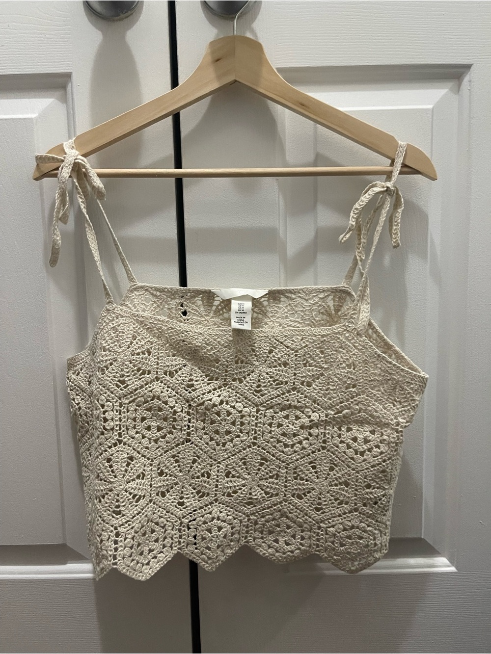 H&M Crochet Tie-Shoulder Camisole - Cream